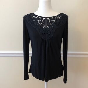 Anthropologie Meadow Rue Black Long Sleeve Shirt Lace Detail Size Medium EUC